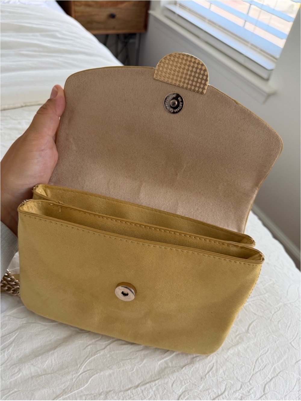 H&M Mustard Yellow Chain Strap Suede Crossbody Clutch - Picture 6 of 8